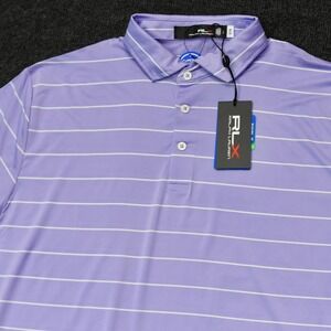 RLX Ralph Lauren Polo Shirt Striped Golf Men Size L Purple